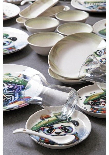 32 Parça 6 Kişilik Ice Age Porselen Yemek Takımı Bone China - Kahvaltı Takımı