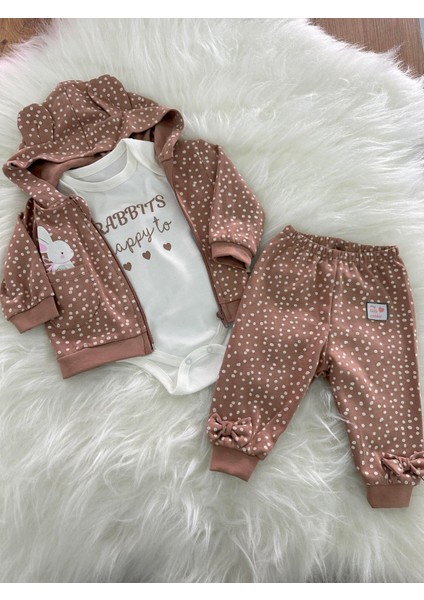 Rabbits Puanlı Ceketli Kız Bebek 3lü Takım 3-6/6-9 Ay