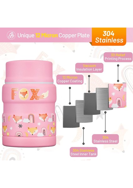 ， 17 Oz Çocuk Güveç - Katlanır Kaşıklı Çorba Kavanozu - Sıcak ve Soğuk Yemek Kavanozu - Pink Fox (Yurt Dışından) fırsatları