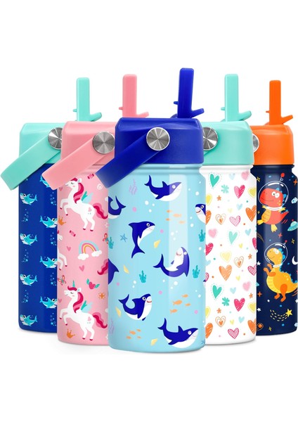 Çocuk Su Şişesi Bale Su Şişesi 12 Oz Saman ile Yalıtımlı Paslanmaz Çelik Seyahat Okul Cam Çift Duvarlı Vakum Bardak Kızlar ve Çocuklar Için (Yurt Dışından)