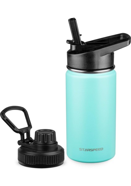 ， Çocuk Hasır Kapaklı Su Şişesi 14 Oz Paslanmaz Çelik Su Şişesi Çift Duvar Vakum Yalıtımlı Bardak Öğrenciler Erkekler Kızlar Için Sızdırmaz Bpa Ücretsiz (Yurt Dışından)