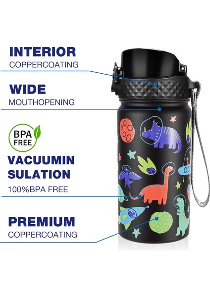 Çocuklar Yalıtımlı Su Şişesi 14 Oz Bpa Içermeyen Paslanmaz Çelik Seyahat Pipetli Şişe Su Şişesi Çift Duvar Vakum Sızdırmaz Çocuk Kupası Erkekler Kızlar Için Uzay Dinozor (Yurt Dışından) fiyatları