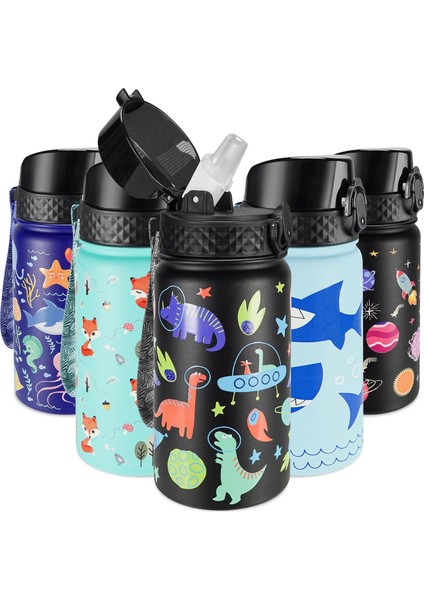 Çocuklar Yalıtımlı Su Şişesi 14 Oz Bpa Içermeyen Paslanmaz Çelik Seyahat Pipetli Şişe Su Şişesi Çift Duvar Vakum Sızdırmaz Çocuk Kupası Erkekler Kızlar Için Uzay Dinozor (Yurt Dışından) fırsatları