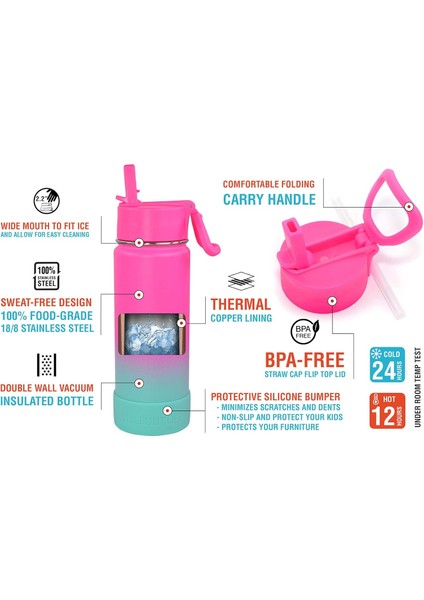 ，，17 Oz Çocuklar Yalıtımlı Su Şişesi Saman Kapaklı Sızdırmaz Sevimli Su Geçirmez Etiket Kızlar ve Erkekler Için Paslanmaz Çelik Termos Metal Su Şişesi. (Yurt Dışından) fırsatları