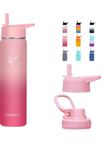 Çocuk Yalıtımlı Vakumlu Su Şişesi Hasır Kapaklı Paslanmaz Çelik Su Şişesi Erkekler ve Kızlar Için Sızdırmaz Hafif Çevre Dostu (550ML) (Yurt Dışından)