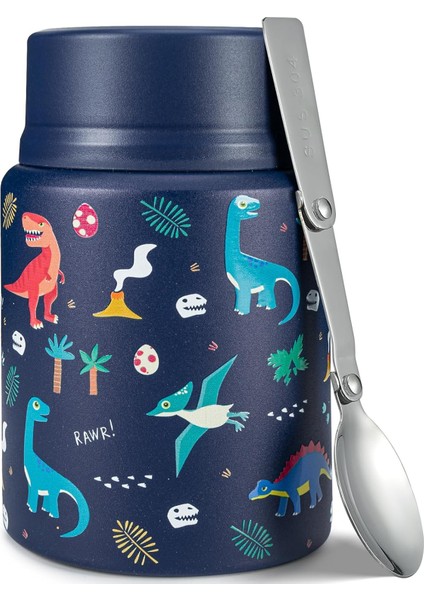 17 Oz Çocuklar Sıcak Yemek Termos Çorba Kavanozu, Sıcak ve Soğuk Yiyecekler Için Katlanır Kaşık Yalıtımlı Gıda Kavanozu - Green Horse (Yurt Dışından)