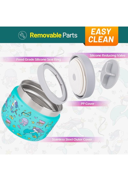 Oz Çocuk Paslanmaz Çelik Yalıtımlı Gıda Kavanoz Geniş Ağızlı Anti-Sızıntı Çorba Yalıtımlı Konteyner Seti Mavi Yeşil Denizkızı (Yurt Dışından) fırsatları