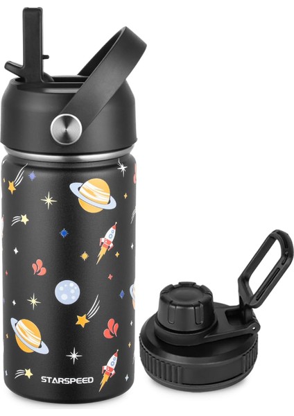 ， Çocuk Hasır Kapaklı Su Şişesi 14 Oz Paslanmaz Çelik Su Şişesi Çift Duvar Vakum Yalıtımlı Bardak Öğrenciler Erkekler Kızlar Için Sızdırmaz Bpa Ücretsiz (Yurt Dışından)