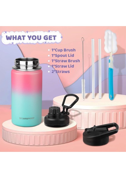 ， Çocuk Hasır Kapaklı Su Şişesi 14 Oz Paslanmaz Çelik Su Şişesi Çift Duvar Vakum Yalıtımlı Bardak Öğrenciler Erkekler Kızlar Için Sızdırmaz Bpa Ücretsiz (Yurt Dışından) fırsatları