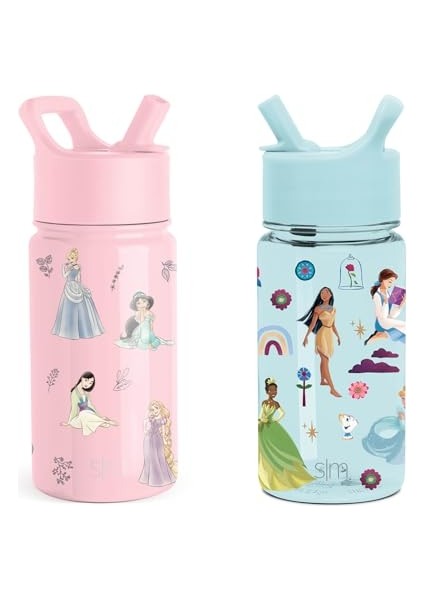 Disney Minnie Mouse Çocuklar Su Şişeleri 2'li Saman Kapaklı Paket Kız ve Erkek Okul Için Yeniden Kullanılabilir Yalıtımlı Paslanmaz Çelik ve Plastik Bardaklar | (Yurt Dışından)