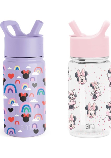 Disney Minnie Mouse Çocuklar Su Şişeleri 2'li Saman Kapaklı Paket Kız ve Erkek Okul Için Yeniden Kullanılabilir Yalıtımlı Paslanmaz Çelik ve Plastik Bardaklar | (Yurt Dışından) modelleri