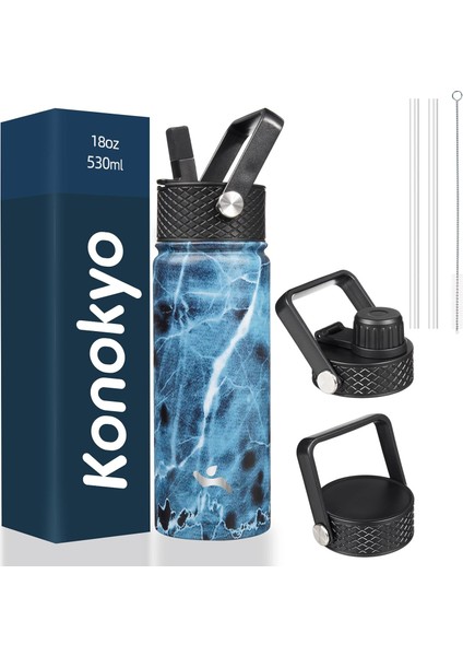 Yalıtımlı Su Şişesi 18 Oz Paslanmaz Çelik Su Şişesi 3 Kapaklı Spor Şişe Mermer Okyanus (Yurt Dışından) fırsatları
