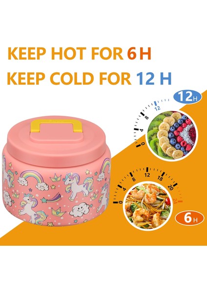 ， Oz Çocuklar Sıcak Yemek Öğle Yemeği Termos Paslanmaz Çelik Kolay Açılır Geniş Ağız Okul Öncesi Seyahat Için Yalıtımlı Sıcak ve Soğuk Yiyecek (Pembe Tek Boynuzlu) (Yurt Dışından) fırsatları
