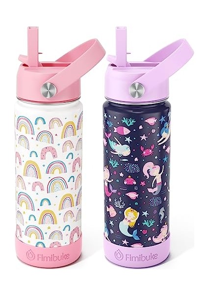 Çocuklar Yalıtımlı Su Şişesi 18 Oz Bpa Içermeyen Paslanmaz Çelik Saman ile Seyahat Çift Duvar Sızdırmaz Yürümeye Başlayan Okul Erkek Kız Için (1 Paket Yeşil Dinozor) (Yurt Dışından)