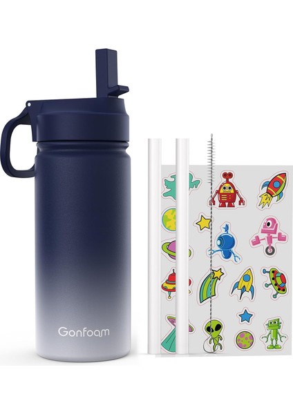 Çocuklar Su Şişesi 16 Oz Çocuklar Su Şişesi Etiketli Paslanmaz Çelik Hasır Bardak Erkek Hediye (Mavi/mor) (Yurt Dışından)