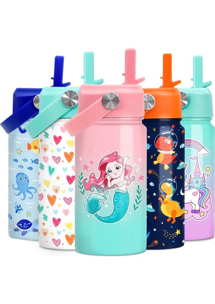 Çocuk Su Şişesi Bale Su Şişesi 12 Oz Saman ile Yalıtımlı Paslanmaz Çelik Seyahat Okul Cam Çift Duvarlı Vakum Bardak Kızlar ve Çocuklar Için (Yurt Dışından)