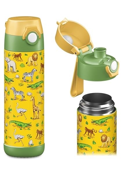 Çocuk Su Şişesi Yalıtımlı Paslanmaz Çelik Su Şişesi Bpa Içermez Sızdırmaz Okullar ve Anaokulları Için Bardak Kapaklı Çocuk Şişesi (350ML) (Yurt Dışından)