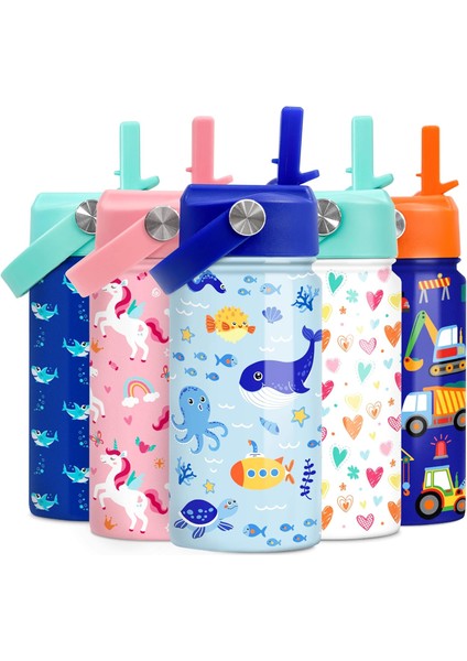 Çocuk Su Şişesi Bale Su Şişesi 12 Oz Saman ile Yalıtımlı Paslanmaz Çelik Seyahat Okul Cam Çift Duvarlı Vakum Bardak Kızlar ve Çocuklar Için (Yurt Dışından)