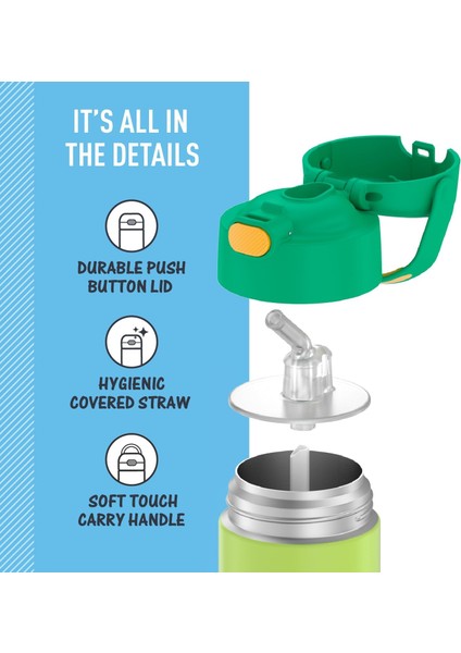 Pipetli Su Şişesi - 12 Oz Limon Yeşili/turuncu - Çocuklar Için Paslanmaz Çelik Vakum Yalıtımlı Kapaklı Su Şişesi (Yurt Dışından) fırsatları