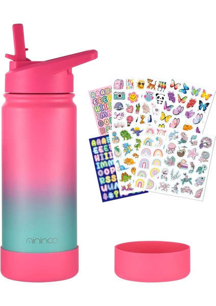 ，，çocuklar Okul Su Şişesi 16 Oz Paslanmaz Çelik Yalıtımlı Su Şişesi Çocuklar Için Kız Erkek Çocuklar Için Saman Kapaklı (Mor / Pembe) (Yurt Dışından)