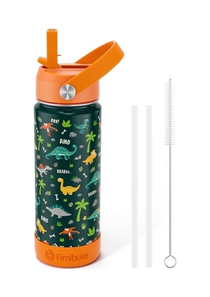 Çocuklar Yalıtımlı Su Şişesi 18 Oz Bpa Içermeyen Paslanmaz Çelik Saman ile Seyahat Çift Duvar Sızdırmaz Yürümeye Başlayan Okul Erkek Kız Için (1 Paket Yeşil Dinozor) (Yurt Dışından)