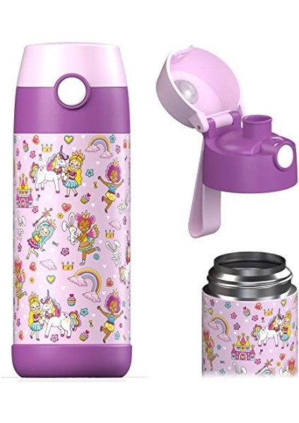 Çocuk Su Şişesi Yalıtımlı Paslanmaz Çelik Su Şişesi Bpa Içermez Sızdırmaz Okullar ve Anaokulları Için Bardak Kapaklı Çocuk Şişesi (350ML) (Yurt Dışından)