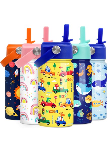 Çocuk Su Şişesi Bale Su Şişesi 12 Oz Saman ile Yalıtımlı Paslanmaz Çelik Seyahat Okul Cam Çift Duvarlı Vakum Bardak Kızlar ve Çocuklar Için (Yurt Dışından)