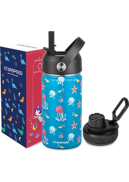 ， Çocuk Hasır Kapaklı Su Şişesi 14 Oz Paslanmaz Çelik Su Şişesi Çift Duvar Vakum Yalıtımlı Bardak Öğrenciler Erkekler Kızlar Için Sızdırmaz Bpa Ücretsiz (Yurt Dışından)