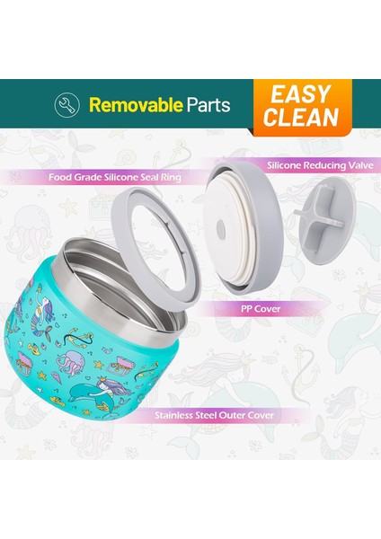 Oz Çocuk Paslanmaz Çelik Yalıtımlı Gıda Kavanoz Geniş Ağızlı Anti-Sızıntı Çorba Yalıtımlı Konteyner Seti Mavi Yeşil Denizkızı (Yurt Dışından) fırsatları