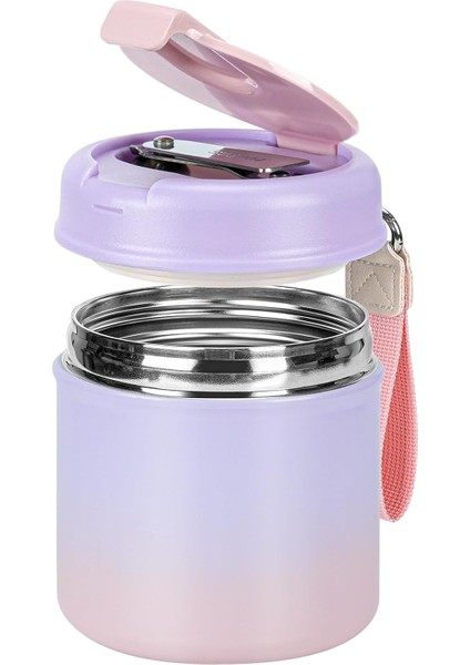 Çocuklar Için Sıcak Yemek - 15.6 Oz Öğle Yemeği Yalıtımlı Yemek Kabı Paslanmaz Çelik Vakum Yalıtımlı Gıda Kavanozu, Katlanır Kaşıklı Geniş Ağızlı Sızdırmaz Beyaz (Yurt Dışından)