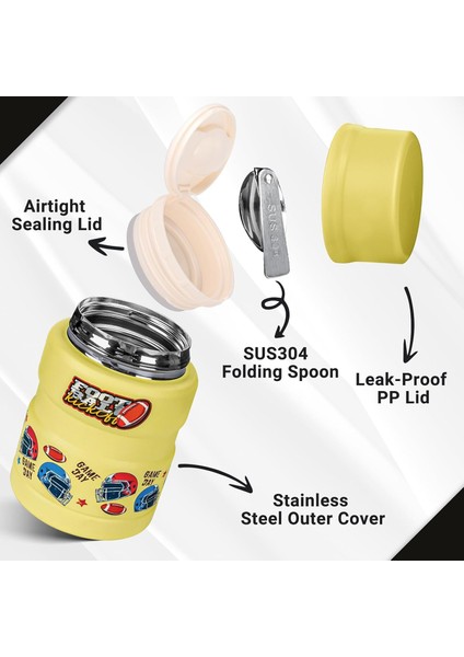 17 Oz Çocuklar Için Sıcak Yemek Kavanozu - Katlanır Kaşıklı Çorba Kavanozu - Sıcak ve Soğuk Yemek Kavanozu - Sarı Futbol (Yurt Dışından) fırsatları