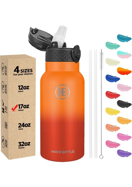 Çocuklar, Kızlar, Erkekler, Yalıtımlı Bardak 17 Oz Için Hasır Kapaklı Yalıtımlı Paslanmaz Çelik Yeniden Kullanılabilir Bardak ile Çocuk Su Şişesi (Yurt Dışından) fırsatları