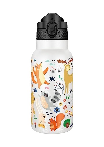 Çocuklar, Kızlar, Erkekler, Yalıtımlı Bardak 17 Oz Için Hasır Kapaklı Yalıtımlı Paslanmaz Çelik Yeniden Kullanılabilir Bardak ile Çocuk Su Şişesi (Yurt Dışından)