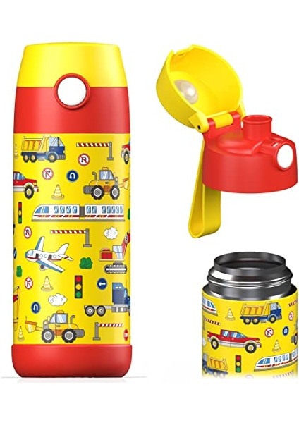 Çocuk Su Şişesi Yalıtımlı Paslanmaz Çelik Su Şişesi Bpa Içermez Sızdırmaz Okullar ve Anaokulları Için Bardak Kapaklı Çocuk Şişesi (350ML) (Yurt Dışından)