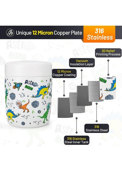 ， Oz Çocuk Sıcak Yemek Termosu - Sıcak ve Soğuk Yemek Için Çorba Isıtıcı Yalıtımlı Yemek Kavanozu Beyaz Dinozor Alanı (Yurt Dışından) fırsatları