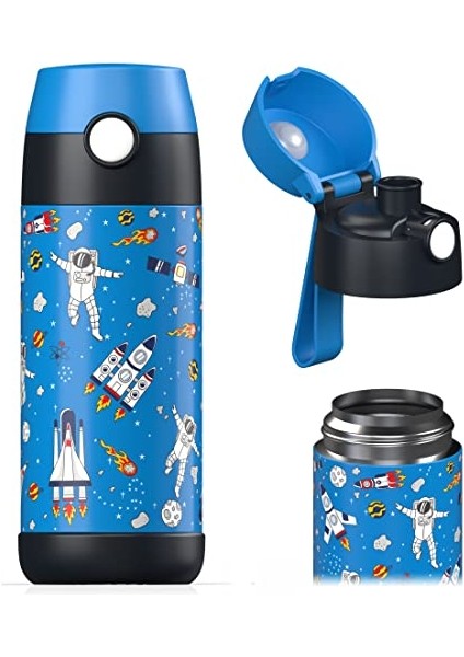 Çocuk Su Şişesi Yalıtımlı Paslanmaz Çelik Su Şişesi Bpa Içermez Sızdırmaz Okullar ve Anaokulları Için Bardak Kapaklı Çocuk Şişesi (350ML) (Yurt Dışından)