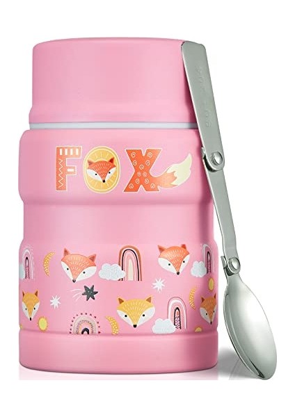 ， 17 Oz Çocuk Güveç - Katlanır Kaşıklı Çorba Kavanozu - Sıcak ve Soğuk Yemek Kavanozu - Pink Fox (Yurt Dışından)