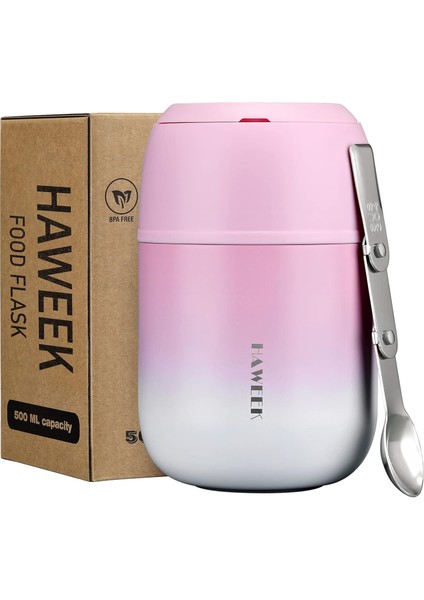 ，，yalıtımlı Gıda Kabı 17 Oz Çorba Sıcak Yemek Için Yalıtımlı Paslanmaz Çelik Vakumlu Öğle Yemeği Kutusu, Katlanır Kaşıkla Çocuk Yalıtımlı Taşınabilir Sap (Yurt Dışından)