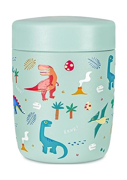 ， Oz Paslanmaz Çelik Vakum Yalıtımlı Çocuk Mama Kavanozu - Sıcak ve Soğuk Yemek Çorba Yalıtımlı Kavanoz - Turkuaz Dinozor (Yurt Dışından)