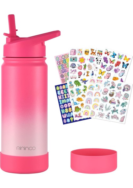 ，，çocuklar Okul Su Şişesi 16 Oz Paslanmaz Çelik Yalıtımlı Su Şişesi Çocuklar Için Kız Erkek Çocuklar Için Saman Kapaklı (Mor / Pembe) (Yurt Dışından)