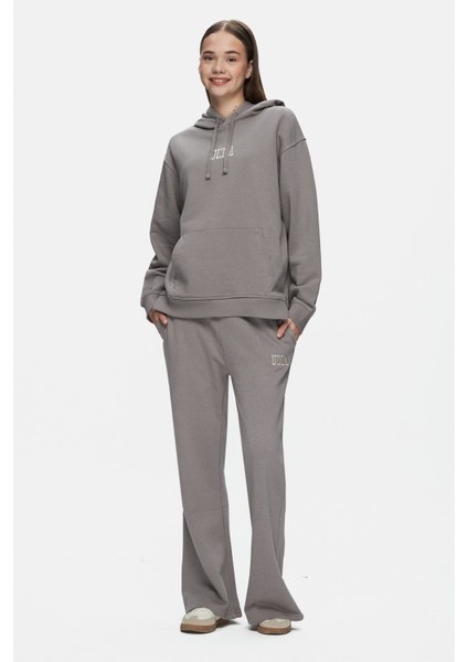 DAPHNE Gri Nakışlı Standard Fit Kadın Eşofman Alt