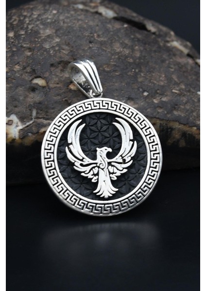 Gümüş Grek Desenli Kolye Ucu Anka Kuşu Figürlü 925 Ayar Gümüş 901212