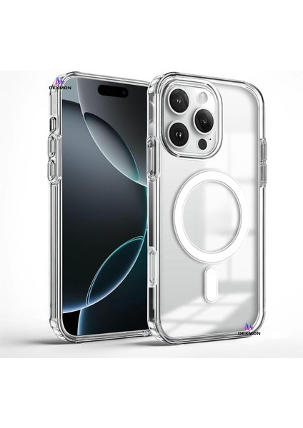 iPhone 16 Pro Max Kılıf Magsafe Şarj Özellikli Arkası Sararmaz Sert Şeffaf Pc Kenarı Silikon Kapak
