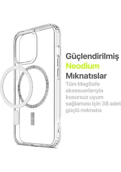 iPhone 16 Pro Kılıf Magsafe Şarj Özellikli Arkası Sararmaz Sert Şeffaf Pc Kenarı Silikon Kapak