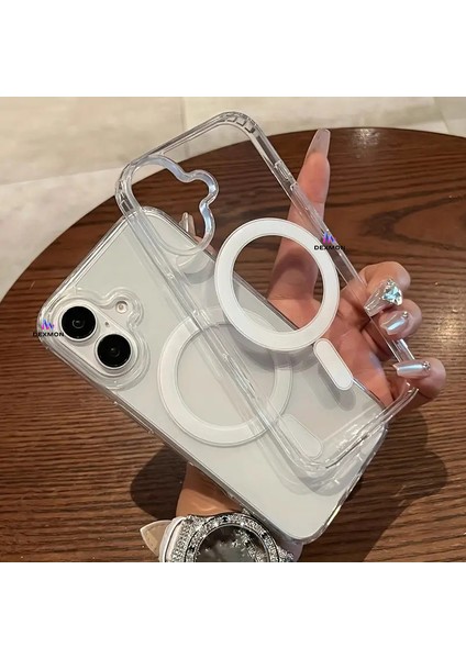 iPhone 16 Plus Kılıf Magsafe Şarj Özellikli Arkası Sararmaz Sert Şeffaf Pc Kenarı Silikon Kapak