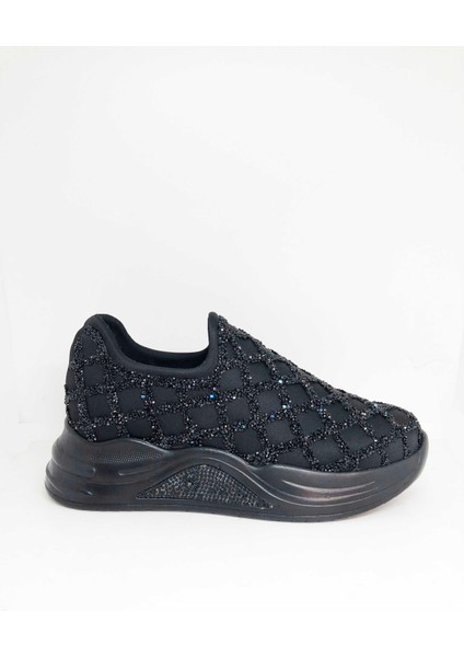 Kadın Siyah Taşlı Özel Sneaker Ayakkabı