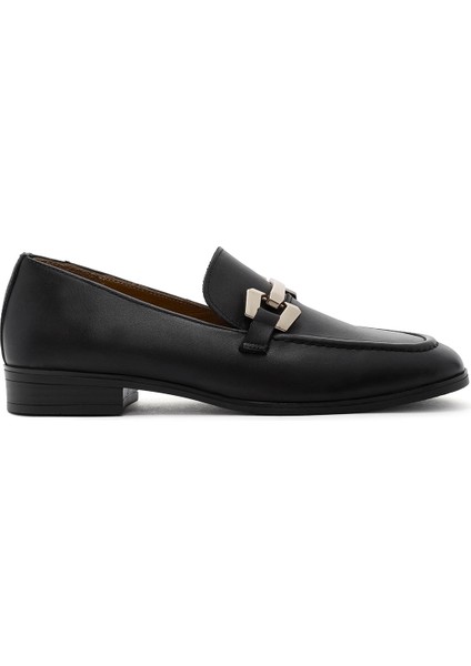 Kadın Siyah Toka Detaylı Deri Maskülen Loafer 24WFD360618