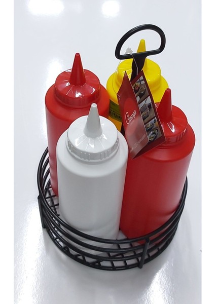 Renkli 5'li Standlı Sosluk Seti, 500 ml, şık ve kullanışlı mutfak aksesuarı