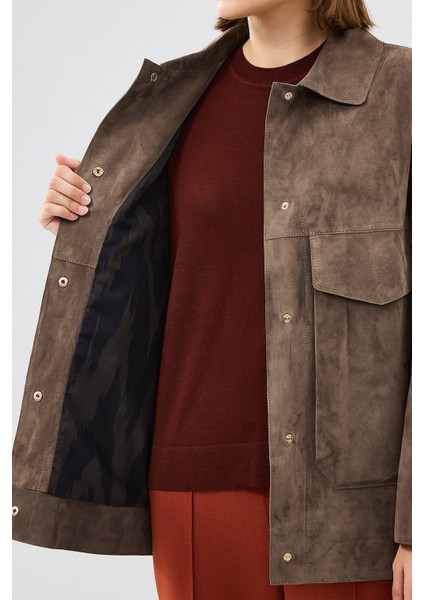 Jennifer Kadın Vizon Süet Deri Ceket 24WGD522810