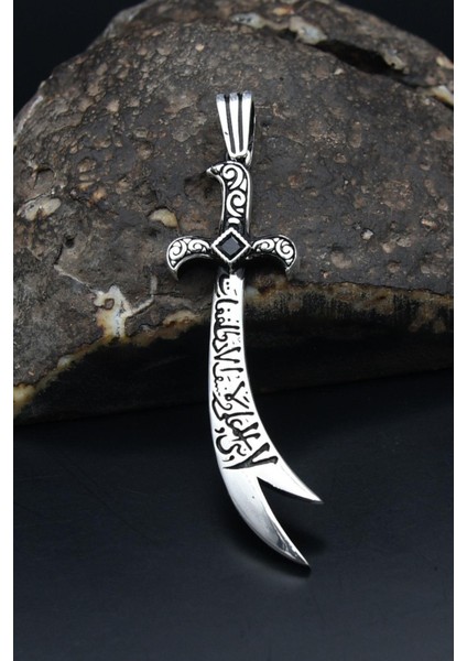 Gümüş 925 Ayar Gümüş Kolye Ucu Hz. Ali ( Zülfikar Kılıcı ) Zirkon Taşlı 901214